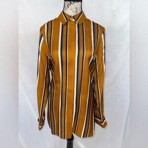 EUC: LAFAYETTE 148 Barry Multi-Stripe Mustard and Blue Silk Blouse (v)